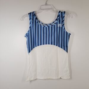 Vtg Bill Rodgers Blue White Striped Cotton Blend Tank Top Women Sz Small USA NOS